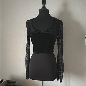 Elegant Black Lace Sleeve Women's Top